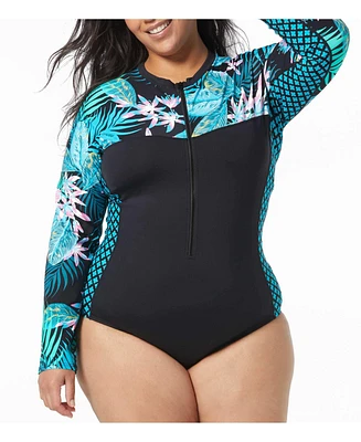 Beach House Sport Plus Sculpt Long Sleeve Zip Front One Piece Swimsuit