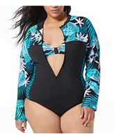 Beach House Sport Plus Sculpt Long Sleeve Zip Front One Piece Swimsuit