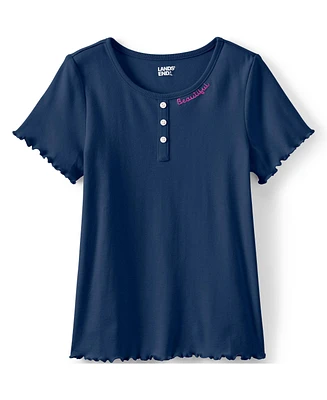 Lands' End Girls Short Sleeve Ribbed Henley T-Shirt