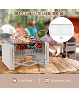 Skonyon Folding Charcoal Bbq Grill with Dishwasher-safe Grill Grids and Charcoal Box-Beige
