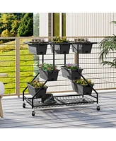 Skonyon Vertical Raised Garden Bed with 7 Planter Boxes and Storage Baskets-Black