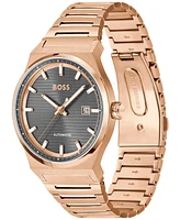 Hugo Boss Men's Candor Auto Mech-Automatic Ionic Plated Rose Gold Steel Watch 41mm - Rose