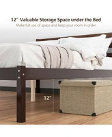 Gymax Full Wood Platform Bed Frame Headboard Slat Support Mattress Foundation