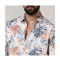 Campus Sutra Men's Prussian Blue & Sienna Brown Tropical Palm Shirt