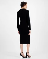 T Tahari Women's Cable-Knit Spread-Collar Bodycon Dress