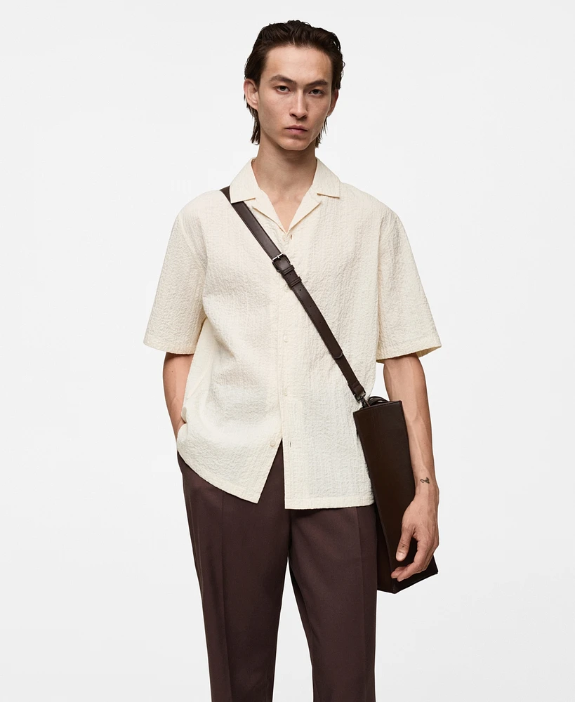 Mango Men's Textured Seersucker Cotton Shirt