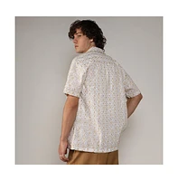 Campus Sutra Men's Off-White & Beige Embroidered Geometric Shirt