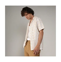 Campus Sutra Men's Off-White & Beige Embroidered Geometric Shirt