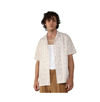 Campus Sutra Men's Off-White & Beige Embroidered Geometric Shirt