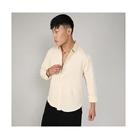 Men's Pale Yellow Textured Weave Shirt