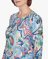 Alfred Dunner Petite Classics Scroll Multicolored Patterned Top