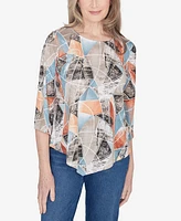 Alfred Dunner Petite Classics-Stained Glass Sharkbite Top