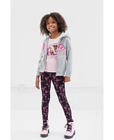 Barbie Girls Zip Up Fleece Hoodie Graphic T-Shirt and Leggings 3 Piece Outfit Set to