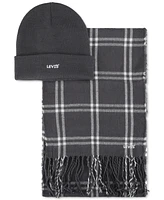 Levi's Men's Logo Beanie & Windowpane Scarf Set