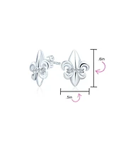 Bling Jewelry Spiritual Ancient Symbol Lily Flower Fleur De Lis Pave Cz Accent Fleur De Lis Stud Earrings For Women Lightweight Cz Accent Sterling Sil