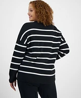 On 34th Trendy Plus Striped V-Neck Long-Sleeve Sweater, Created for Macy's