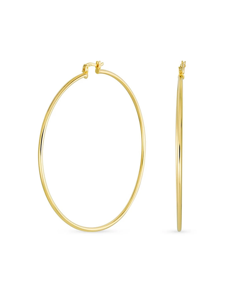 Bling Jewelry Minimalist Lightweight Round Thin Tube Big Large Hoop Earrings For Women Yellow Gold Plated Brass Inch Diameter