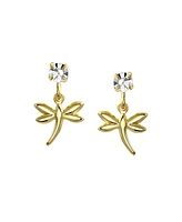 Bling Jewelry Whimsical Dangle Chandelier Earrings with Dragonfly and Butterfly Design 14K Gold Plated