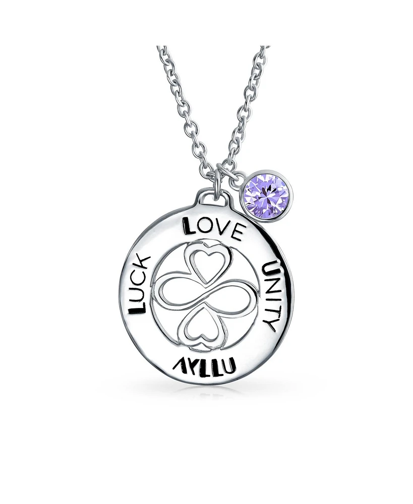 Bling Jewelry Ayllu Amulet Talisman Intertwine Symbol Heart Infinity Clover For Love Luck Unity Inspirational Words Round Disc Bff Pendant Necklace Fo