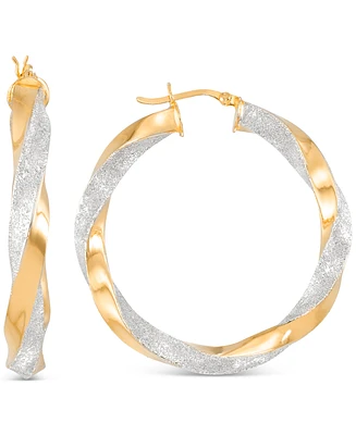 Twist Medium Hoop Earrings in Sterling Silver & 14k Gold-Plate - 1.57" - Two