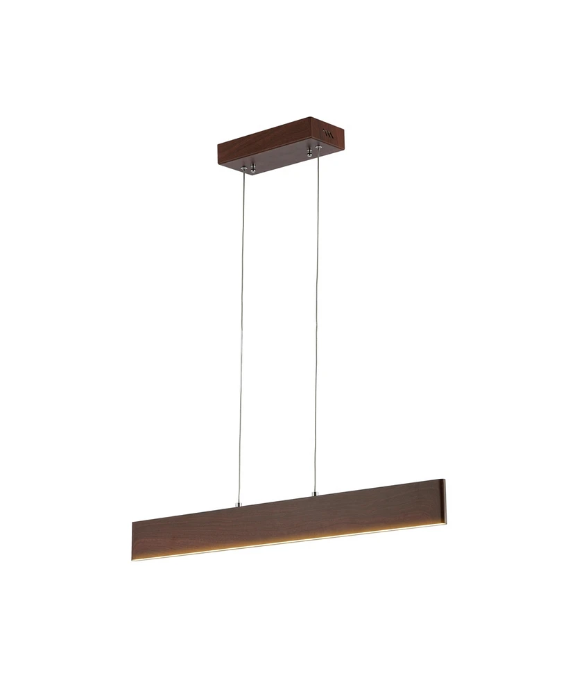 Jonathan Y Draper 32" Adjustable Integrated Led Metal Linear Pendant, Dark Brown Wood Finish