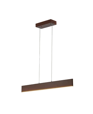 Jonathan Y Draper 32" Adjustable Integrated Led Metal Linear Pendant, Dark Brown Wood Finish