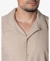 Spring + Mercer Men's Casual Textured Camp Collar Short Sleeve Button-Up Shirt