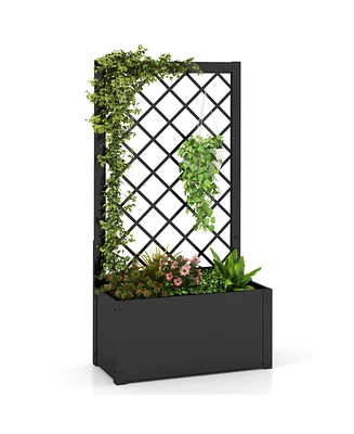 Skonyon 44 Inch Metal Raised Garden Bed with Trellis-Black