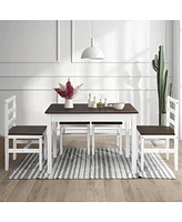 Sugift 5 Pieces Solid Wood Compact Kitchen Dining Set-Walnut