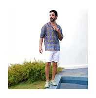 Campus Sutra Men's Royal Blue & Mocha Brown Geometric Block Oversized Shirt