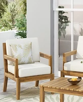 Outdoor Acacia Club Chairs with Beige Cushions