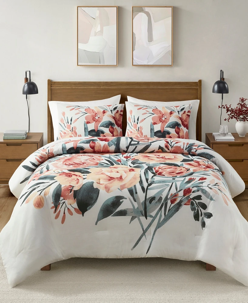 Madison Park Dahlia 3-Pc. Comforter Set, Full/Queen - Peach/Off