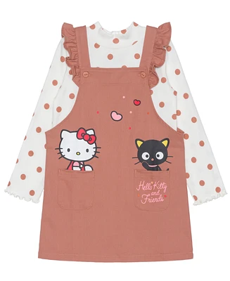 Hello Kitty Toddler and Little Girls Long Sleeve Top Skirtall Dress, 2-Piece Set