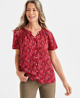 Style & Co Women's Printed Flutter-Sleeve Top, Created for Macy's