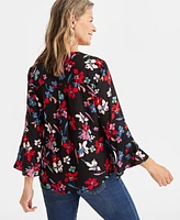 Style & Co Women's Printed Pintuck Ruffle Sleeve Top, Created for Macy's