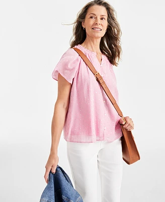 Style & Co Women's Printed Flutter-Sleeve Top, Created for Macy's