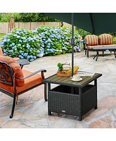 Rattan Wicker Side Table with Umbrella Hole and Sandbag