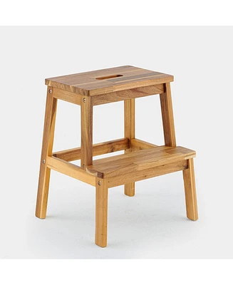 Simplie Fun Acacia Wood Two Steps Stool Small Size Rectangle