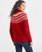 Style & Co Women's Fair Isle Mockneck Cable-Knit Sweater, Created for Macy's