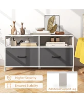 Sugift Fabric Chest of Drawers with 2 Drawers and 2 Open Shelves-White