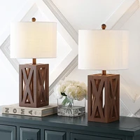 Jonathan Y Stewart 21.5" Farmhouse Wood Led Table Lamp, Black (Set of 2)