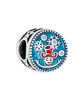 Bling Jewelry Frozen Winter Holiday Party Christmas Round Red Hat Bead Blue Enamel Snowflake Charm For Women Sterling Silver For European Bracelet