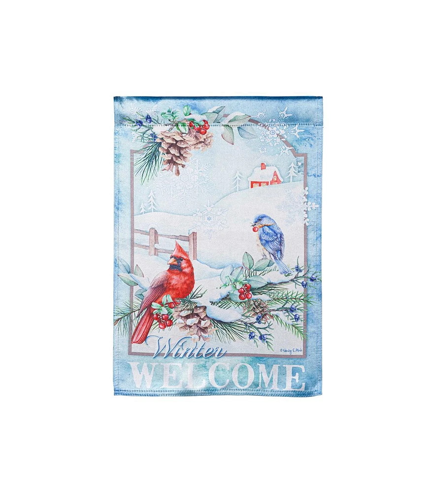 Evergreen Garden Flag Snow Country Birds Lustre Double Sided Indoor Outdoor Decor 18" x 12.5"