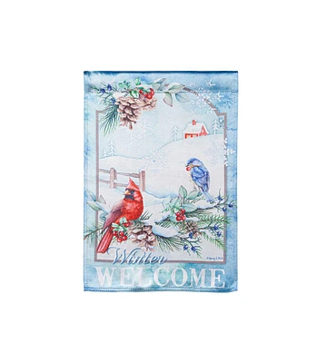 Evergreen Garden Flag Snow Country Birds Lustre Double Sided Indoor Outdoor Decor 18" x 12.5"