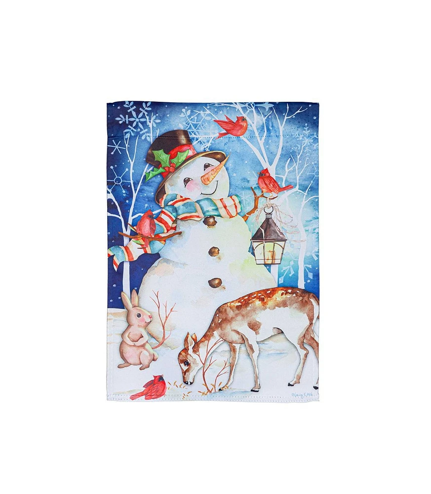 Evergreen Garden Flag Sweet Snowman and Friends Suede Double Sided Indoor Outdoor Decor 18" x 12.5"