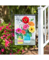 Evergreen Poppies and Painted Cans Applique Garden Flag