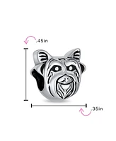 Bling Jewelry Face Dog Puppy Pet Animal Lover Yorkie Dog Bead Charm For Women Oxidized Sterling Silver Fits European Bracelet