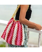 Cannes Colette Macrame Beach Bag In Pink & Red