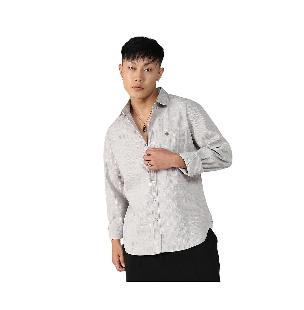 Campus Sutra Men's Greige Textured Ruched Shirt