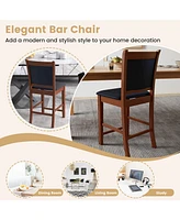 Sugift Upholstered Counter Stool Set of 2 with Solid Rubber Wood Frame-Brown